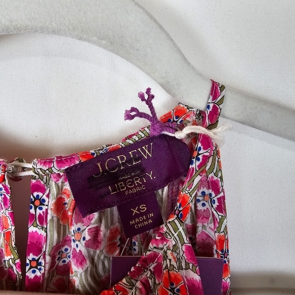 J. Crew Tie-Waist Halter Dress Liberty Ellie Fabric Ellie Ruth Pink Midi Dress - Picture 5 of 13